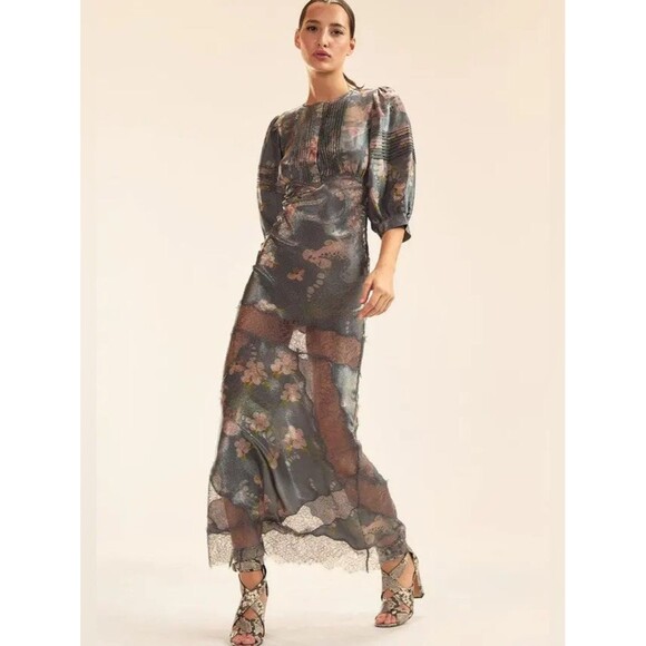 Cynthia Rowley Dresses & Skirts - Cynthia Rowley Collection XS Silk Claud Floral Lace Maxi Dress Puff Sleeves